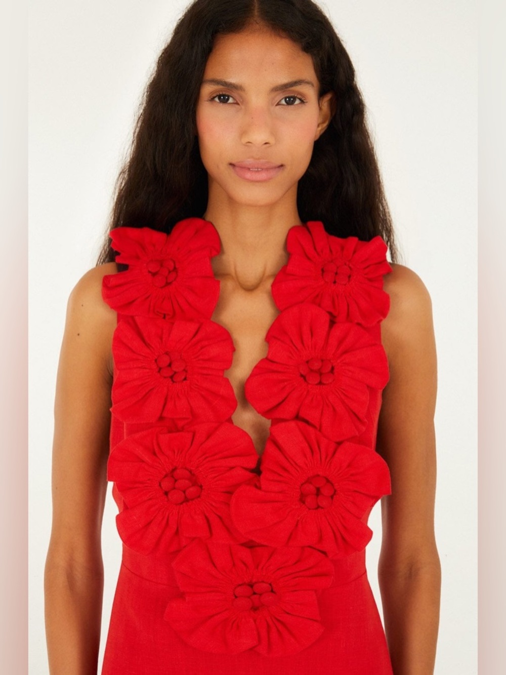 FARM Rio Bold Red Maxi Dress with Floral Neckline - Picture 4 of 15
